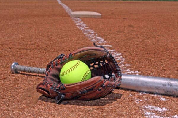 A picture of the ball inside the gloves